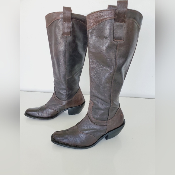 Nine West "COUNTING " Brown Leather Vintage Cowboy Boots Size 7M - Picture 7 of 13